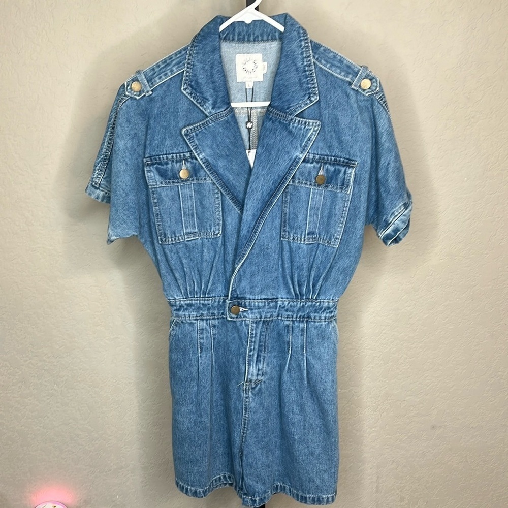 092 -Lili Sidonio Boutique NWT Blue Jean Short Romper, Size Large